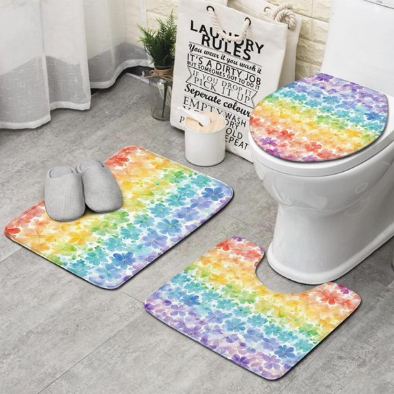 Pioneer Flower Floral Print Pattern Bathroom Rugs Sets 3 Piece,Toilet Cover Set,Absorbent Non Slip Bathroom Mats Sets with U-Shaped Contour Rug Toilet Rug Set