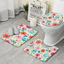 Pioneer Flower Floral Print Pattern Bathroom Rugs Sets 3 Piece,Toilet Cover Set,Absorbent Non Slip Bathroom Mats Sets with U-Shaped Contour Rug Toilet Rug Set