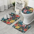 thumbnail image 1 of Pioneer Flower Floral Print Pattern Bathroom Rugs Sets 3 Piece,Toilet Cover Set,Absorbent Non Slip Bathroom Mats Sets with U-Shaped Contour Rug Toilet Rug Set, 1 of 5