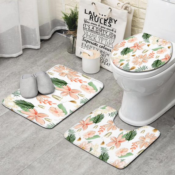 Pioneer Flower Floral Print Pattern Bathroom Rugs Sets 3 Piece,Toilet Cover Set,Absorbent Non Slip Bathroom Mats Sets with U-Shaped Contour Rug Toilet Rug Set