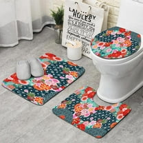 Pioneer Flower Floral Print Pattern Bathroom Rugs Sets 3 Piece,Toilet Cover Set,Absorbent Non Slip Bathroom Mats Sets with U-Shaped Contour Rug Toilet Rug Set