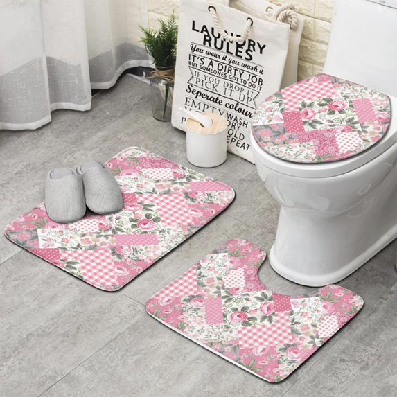 Pioneer Flower Floral Print Pattern Bathroom Rugs Sets 3 Piece,Toilet Cover Set,Absorbent Non Slip Bathroom Mats Sets with U-Shaped Contour Rug Toilet Rug Set