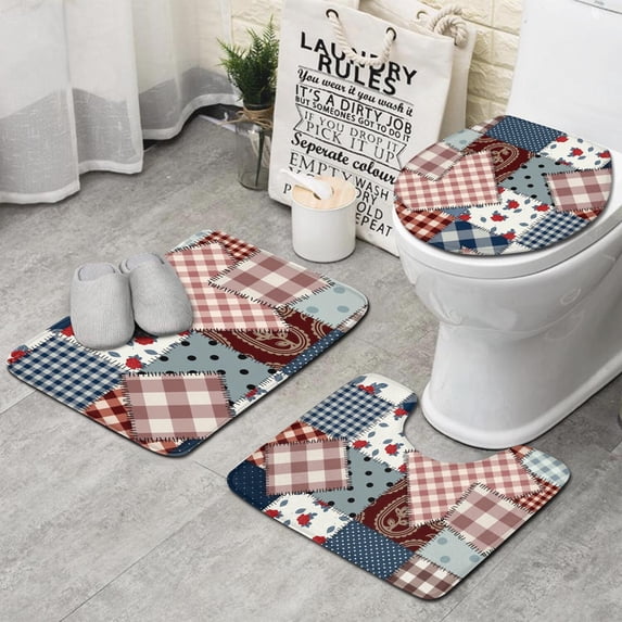 Pioneer Flower Floral Print Pattern Bathroom Rugs Sets 3 Piece,Toilet Cover Set,Absorbent Non Slip Bathroom Mats Sets with U-Shaped Contour Rug Toilet Rug Set