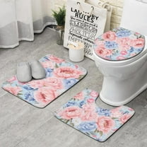 Pioneer Flower Floral Print Pattern Bathroom Rugs Sets 3 Piece,Toilet Cover Set,Absorbent Non Slip Bathroom Mats Sets with U-Shaped Contour Rug Toilet Rug Set