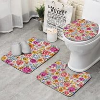Pioneer Flower Floral Print Pattern Bathroom Rugs Sets 3 Piece,Toilet Cover Set,Absorbent Non Slip Bathroom Mats Sets with U-Shaped Contour Rug Toilet Rug Set