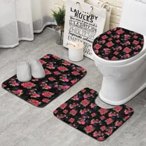 Pioneer Flower Floral Print Pattern Bathroom Rugs Sets 3 Piece,Toilet Cover Set,Absorbent Non Slip Bathroom Mats Sets with U-Shaped Contour Rug Toilet Rug Set