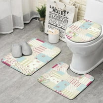 Pioneer Flower Floral Print Pattern Bathroom Rugs Sets 3 Piece,Toilet Cover Set,Absorbent Non Slip Bathroom Mats Sets with U-Shaped Contour Rug Toilet Rug Set
