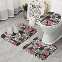 Pioneer Flower Floral Print Pattern Bathroom Rugs Sets 3 Piece,Toilet Cover Set,Absorbent Non Slip Bathroom Mats Sets with U-Shaped Contour Rug Toilet Rug Set