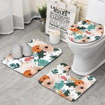 Pioneer Flower Floral Print Pattern Bathroom Rugs Sets 3 Piece,Toilet Cover Set,Absorbent Non Slip Bathroom Mats Sets with U-Shaped Contour Rug Toilet Rug Set