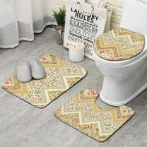 Pioneer Flower Floral Print Pattern Bathroom Rugs Sets 3 Piece,Toilet Cover Set,Absorbent Non Slip Bathroom Mats Sets with U-Shaped Contour Rug Toilet Rug Set