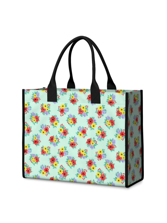Pioneer Flower Floral Print Pattern Beach Tote Bag, Picnic Tote with Inner Pocket & Removable Bottom, Waterproof Twill Gifts for Beach Travel Picnic