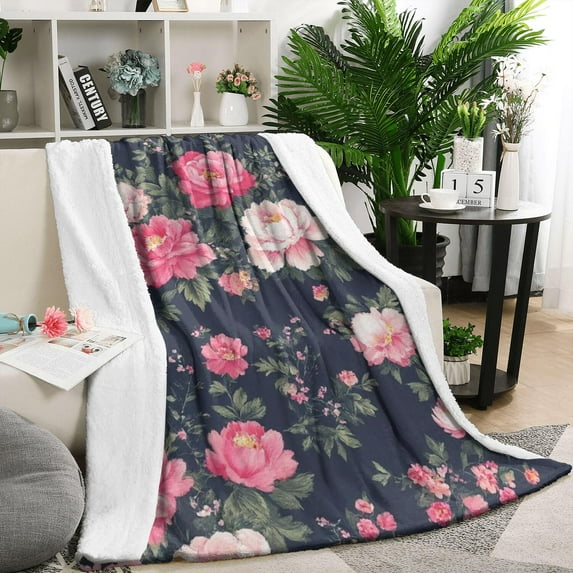 Pioneer Flower Floral Print Pattern Blanket,Comfortable Soft Flannel Throw Blanket,All Season,Warm Lightweight Blankets for Sofa Bed Couch Living Room Chair,50"x60"