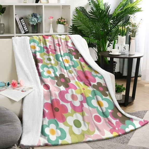 Pioneer Flower Floral Print Pattern Blanket,Comfortable Soft Flannel Throw Blanket,All Season,Warm Lightweight Blankets for Sofa Bed Couch Living Room Chair,60"x80"