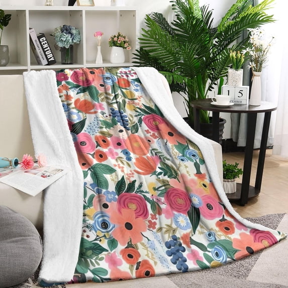 Pioneer Flower Floral Print Pattern Blanket,Comfortable Soft Flannel Throw Blanket,All Season,Warm Lightweight Blankets for Sofa Bed Couch Living Room Chair,60"x80"