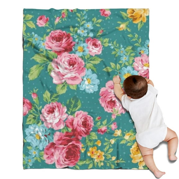 Pioneer Flower Floral Print Pattern Blanket,Comfortable Soft Flannel Throw Blanket,All Season,Warm Lightweight Blankets for Sofa Bed Couch Living Room Chair,30"x40"