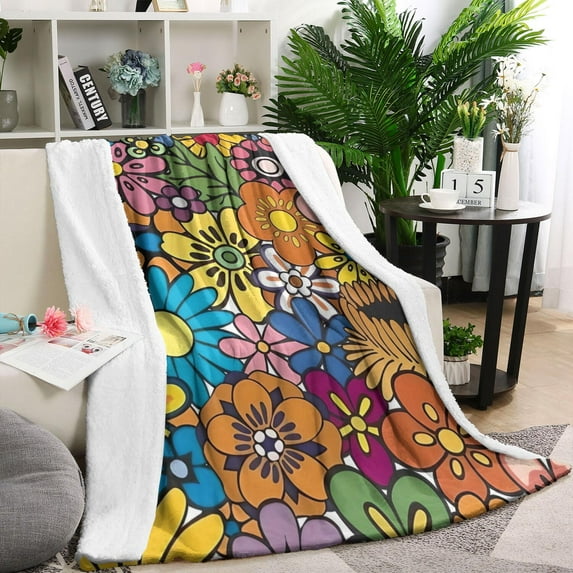 Pioneer Flower Floral Print Pattern Blanket,Comfortable Soft Flannel Throw Blanket,All Season,Warm Lightweight Blankets for Sofa Bed Couch Living Room Chair,60"x80"