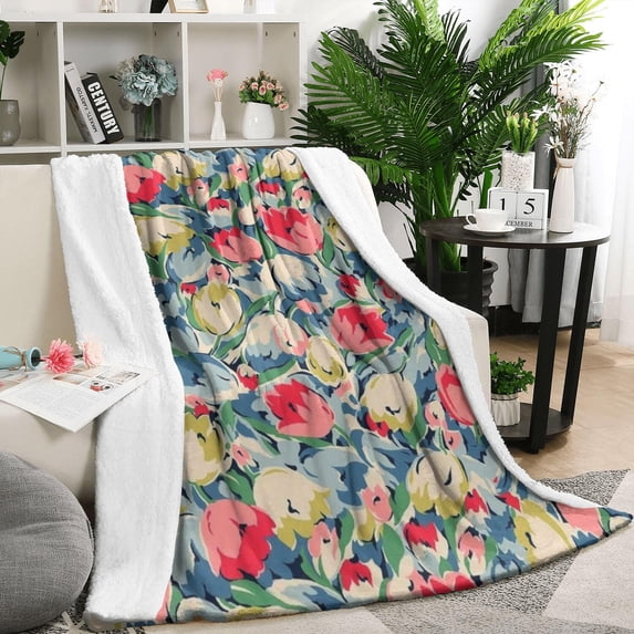 Pioneer Flower Floral Print Pattern Blanket,Comfortable Soft Flannel Throw Blanket,All Season,Warm Lightweight Blankets for Sofa Bed Couch Living Room Chair,50"x60"