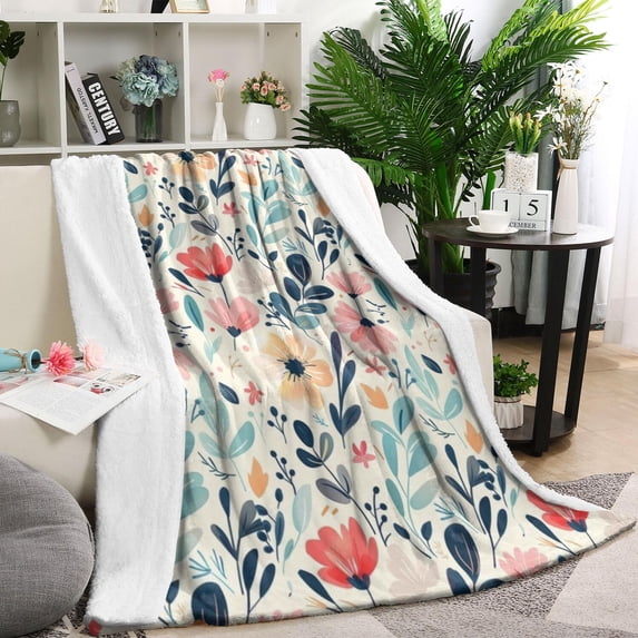 Pioneer Flower Floral Print Pattern Blanket,Comfortable Soft Flannel Throw Blanket,All Season,Warm Lightweight Blankets for Sofa Bed Couch Living Room Chair,60"x80"