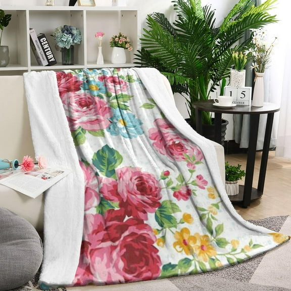 Pioneer Flower Floral Print Pattern Blanket,Comfortable Soft Flannel Throw Blanket,All Season,Warm Lightweight Blankets for Sofa Bed Couch Living Room Chair,40"x50"