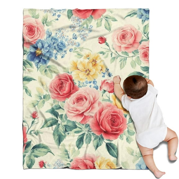 Pioneer Flower Floral Print Pattern Blanket,Comfortable Soft Flannel Throw Blanket,All Season,Warm Lightweight Blankets for Sofa Bed Couch Living Room Chair,30"x40"