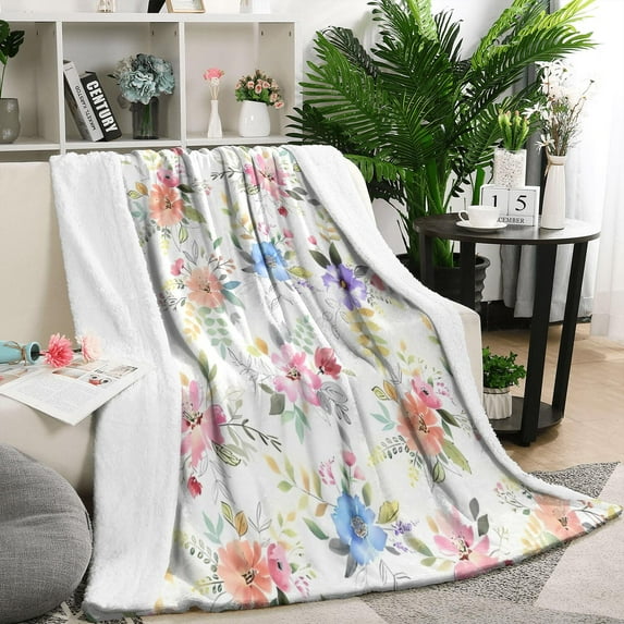 Pioneer Flower Floral Print Pattern Blanket,Comfortable Soft Lamb Wool Throw Blanket,All Season,Warm Lightweight Blankets for Sofa Bed Couch Living Room Chair,50"x60"