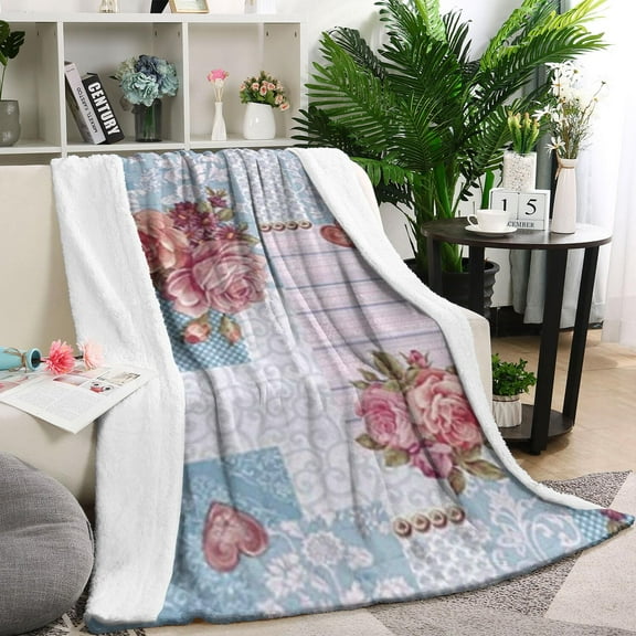 Pioneer Flower Floral Print Pattern Blanket,Comfortable Soft Lamb Wool Throw Blanket,All Season,Warm Lightweight Blankets for Sofa Bed Couch Living Room Chair,40"x50"