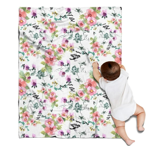 Pioneer Flower Floral Print Pattern Blanket,Comfortable Soft Lamb Wool Throw Blanket,All Season,Warm Lightweight Blankets for Sofa Bed Couch Living Room Chair,30"x40"
