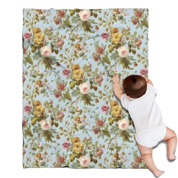 Pioneer Flower Floral Print Pattern Blanket,Comfortable Soft Lamb Wool Throw Blanket,All Season,Warm Lightweight Blankets for Sofa Bed Couch Living Room Chair,30"x40"