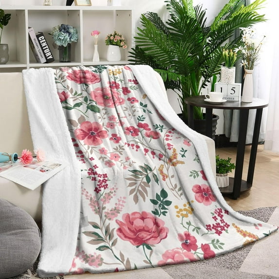 Pioneer Flower Floral Print Pattern Blanket,Comfortable Soft Lamb Wool Throw Blanket,All Season,Warm Lightweight Blankets for Sofa Bed Couch Living Room Chair,40"x50"