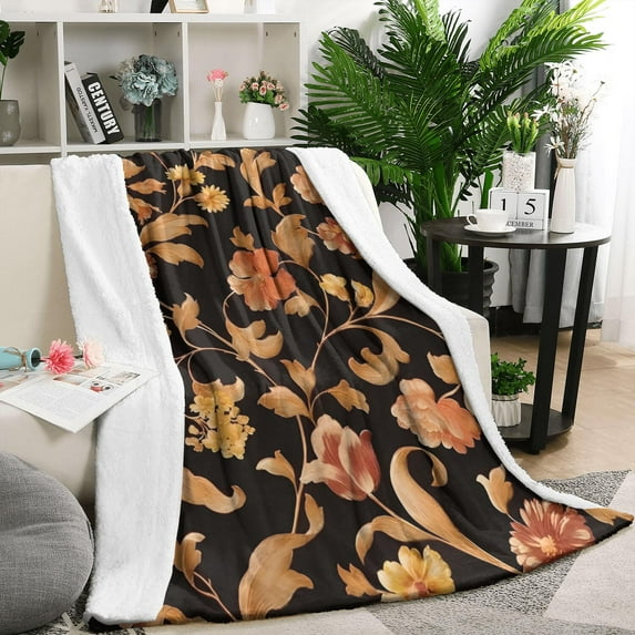Pioneer Flower Floral Print Pattern Blanket,Comfortable Soft Lamb Wool Throw Blanket,All Season,Warm Lightweight Blankets for Sofa Bed Couch Living Room Chair,50"x60"