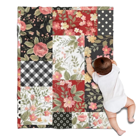 Pioneer Flower Floral Print Pattern Blanket,Comfortable Soft Lamb Wool Throw Blanket,All Season,Warm Lightweight Blankets for Sofa Bed Couch Living Room Chair,30"x40"