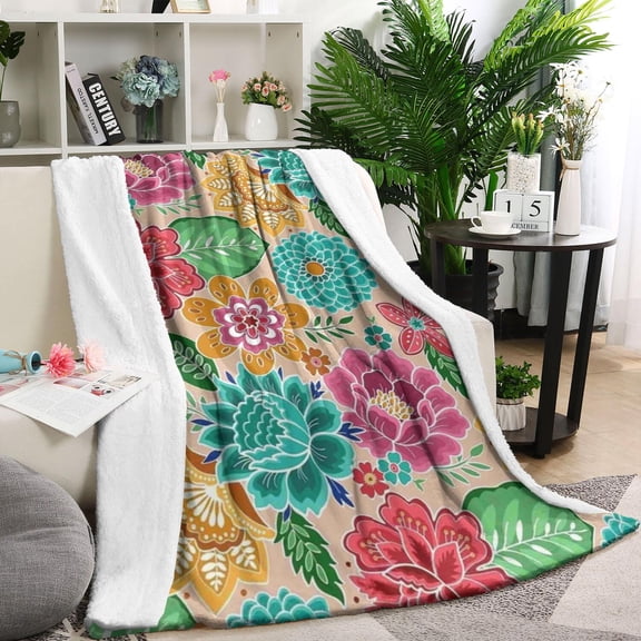 Pioneer Flower Floral Print Pattern Blanket,Comfortable Soft Lamb Wool Throw Blanket,All Season,Warm Lightweight Blankets for Sofa Bed Couch Living Room Chair,40"x50"