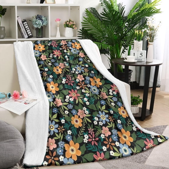 Pioneer Flower Floral Print Pattern Blanket,Comfortable Soft Lamb Wool Throw Blanket,All Season,Warm Lightweight Blankets for Sofa Bed Couch Living Room Chair,40"x50"