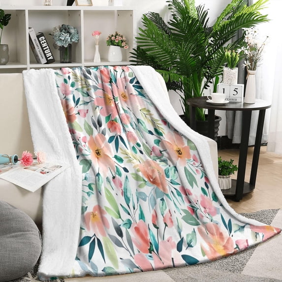 Pioneer Flower Floral Print Pattern Blanket,Comfortable Soft Lamb Wool Throw Blanket,All Season,Warm Lightweight Blankets for Sofa Bed Couch Living Room Chair,50"x60"