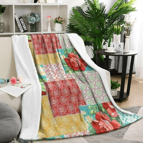 Pioneer Flower Floral Print Pattern Blanket,Comfortable Soft Lamb Wool Throw Blanket,All Season,Warm Lightweight Blankets for Sofa Bed Couch Living Room Chair,50"x60"