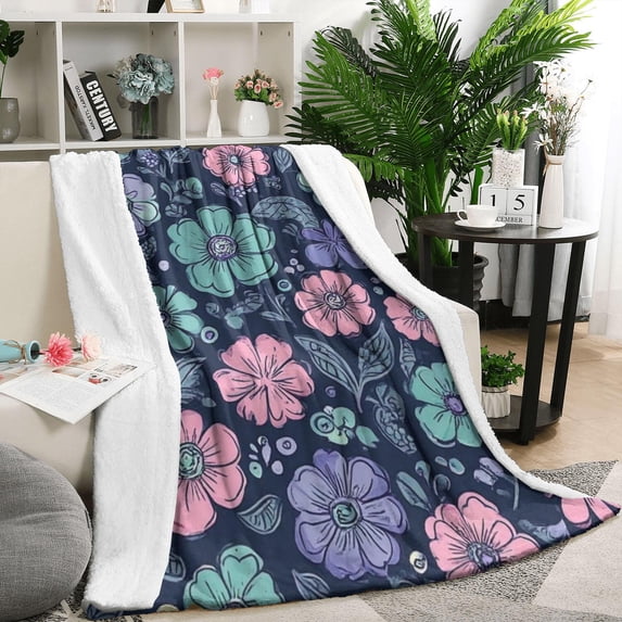 Pioneer Flower Floral Print Pattern Blanket,Comfortable Soft Lamb Wool Throw Blanket,All Season,Warm Lightweight Blankets for Sofa Bed Couch Living Room Chair,50"x60"
