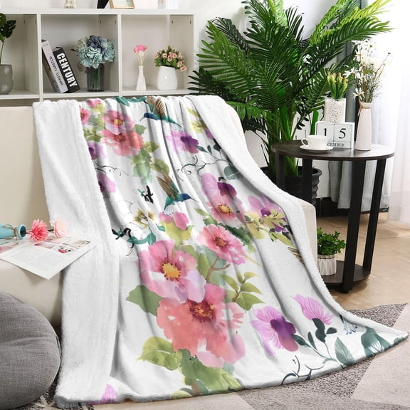 Pioneer Flower Floral Print Pattern Blanket,Comfortable Soft Lamb Wool Throw Blanket,All Season,Warm Lightweight Blankets for Sofa Bed Couch Living Room Chair,60"x80"