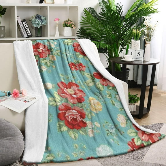 Pioneer Flower Floral Print Pattern Blanket,Comfortable Soft Lamb Wool Throw Blanket,All Season,Warm Lightweight Blankets for Sofa Bed Couch Living Room Chair,60"x80"