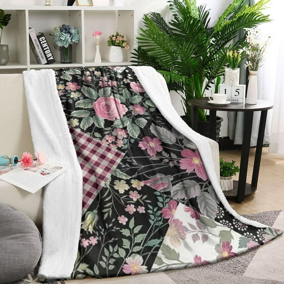 Pioneer Flower Floral Print Pattern Blanket,Comfortable Soft Lamb Wool Throw Blanket,All Season,Warm Lightweight Blankets for Sofa Bed Couch Living Room Chair,40"x50"