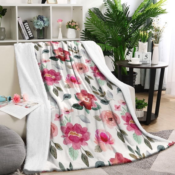 Pioneer Flower Floral Print Pattern Blanket,Comfortable Soft Lamb Wool Throw Blanket,All Season,Warm Lightweight Blankets for Sofa Bed Couch Living Room Chair,60"x80"