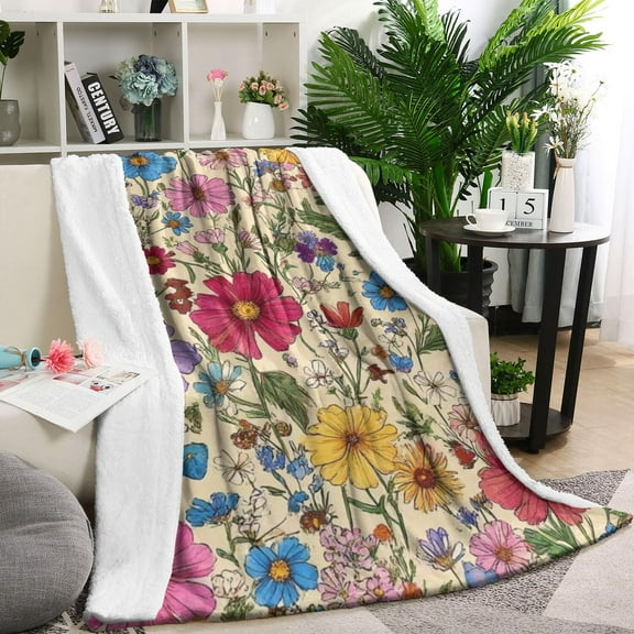 Pioneer Flower Floral Print Pattern Blanket,Comfortable Soft Lamb Wool Throw Blanket,All Season,Warm Lightweight Blankets for Sofa Bed Couch Living Room Chair,40"x50"