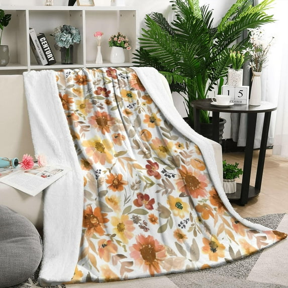Pioneer Flower Floral Print Pattern Blanket,Comfortable Soft Lamb Wool Throw Blanket,All Season,Warm Lightweight Blankets for Sofa Bed Couch Living Room Chair,50"x60"