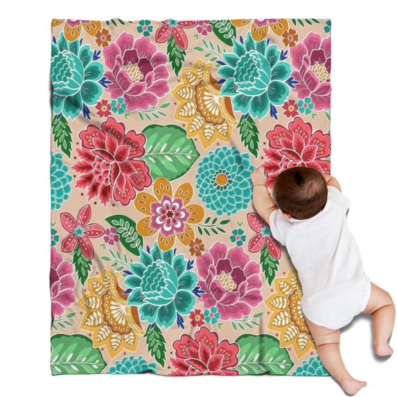 Pioneer Flower Floral Print Pattern Blanket,Comfortable Soft Lamb Wool Throw Blanket,All Season,Warm Lightweight Blankets for Sofa Bed Couch Living Room Chair,30"x40"