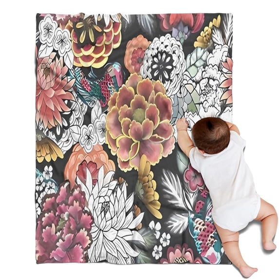 Pioneer Flower Floral Print Pattern Blanket,Comfortable Soft Lamb Wool Throw Blanket,All Season,Warm Lightweight Blankets for Sofa Bed Couch Living Room Chair,30"x40"