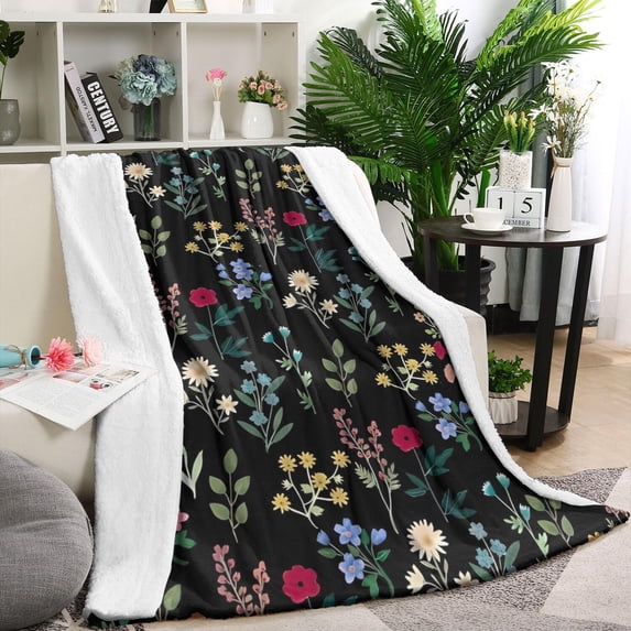 Pioneer Flower Floral Print Pattern Blanket,Comfortable Soft Lamb Wool Throw Blanket,All Season,Warm Lightweight Blankets for Sofa Bed Couch Living Room Chair,40"x50"