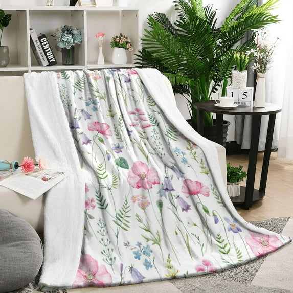 Pioneer Flower Floral Print Pattern Blanket,Comfortable Soft Lamb Wool Throw Blanket,All Season,Warm Lightweight Blankets for Sofa Bed Couch Living Room Chair,50"x60"