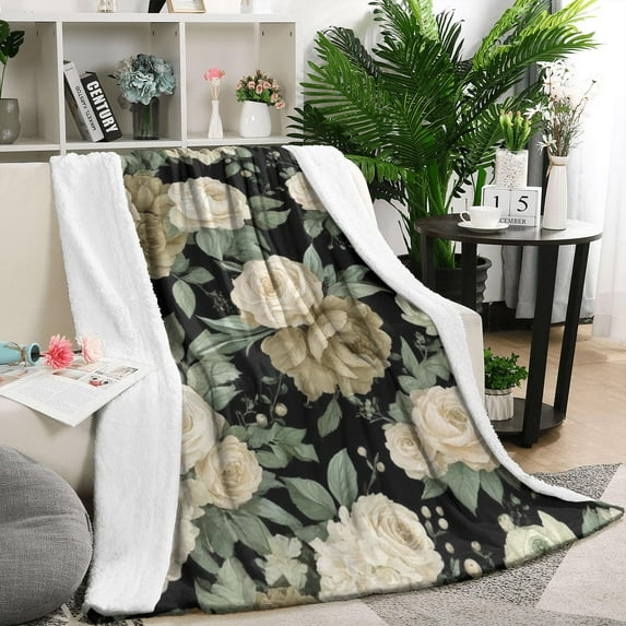 Pioneer Flower Floral Print Pattern Blanket,Comfortable Soft Lamb Wool Throw Blanket,All Season,Warm Lightweight Blankets for Sofa Bed Couch Living Room Chair,50"x60"