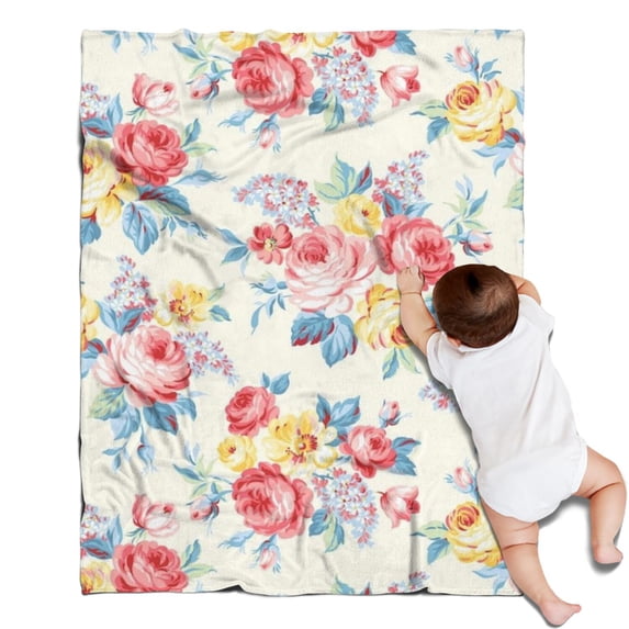 Pioneer Flower Floral Print Pattern Blanket,Comfortable Soft Lamb Wool Throw Blanket,All Season,Warm Lightweight Blankets for Sofa Bed Couch Living Room Chair,30"x40"