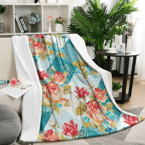 Pioneer Flower Floral Print Pattern Blanket,Comfortable Soft Lamb Wool Throw Blanket,All Season,Warm Lightweight Blankets for Sofa Bed Couch Living Room Chair,50"x60"