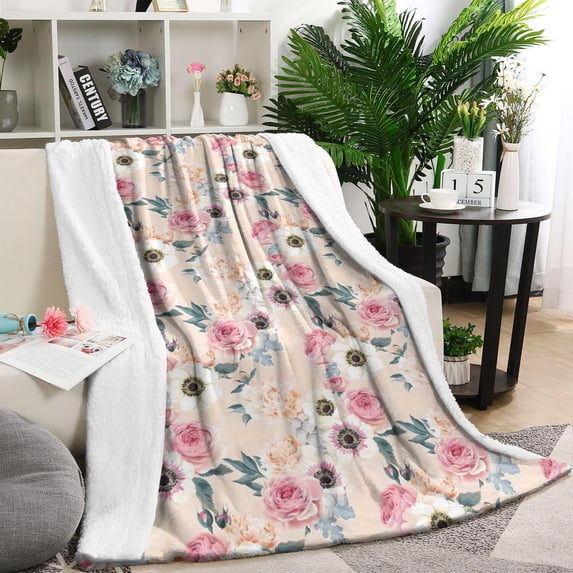 Pioneer Flower Floral Print Pattern Blanket,Comfortable Soft Lamb Wool Throw Blanket,All Season,Warm Lightweight Blankets for Sofa Bed Couch Living Room Chair,40"x50"